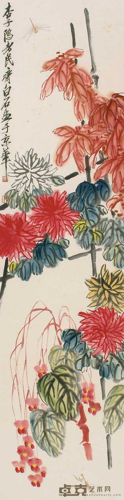齐白石 花卉草虫 立轴 135.5×33.5cm